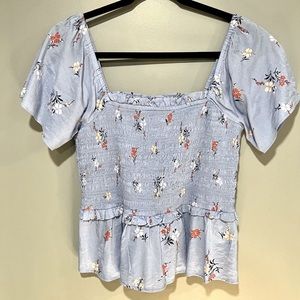 Madewell, floral, smocked bodice, blouse, S